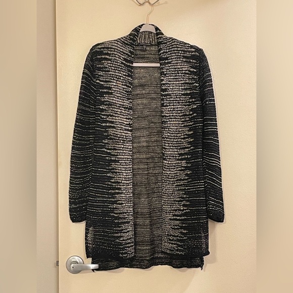 EILEEN FISHER NWOT Washable Wool Linen Blurred Stripes Straight Cardigan - Picture 4 of 8